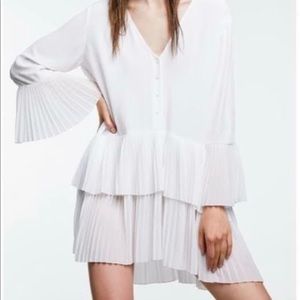 Zara White Ruffled Mini Dress